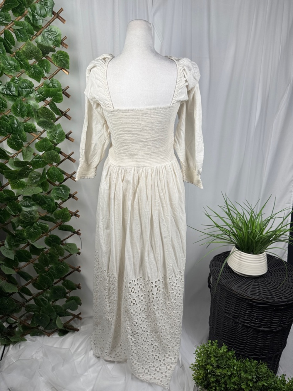 Free People Ivory Eyelet Maxi Dress with Smocked Bodice - Picture 6 of 10